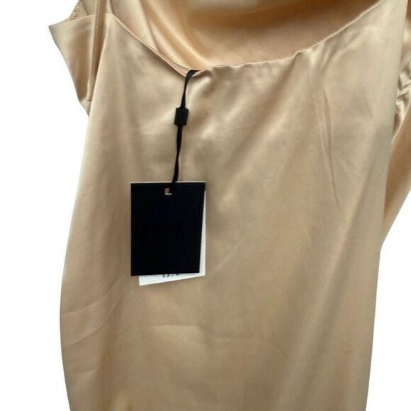 LEAU satin Champaign side ruched mini dress size large - Picture 4 of 5